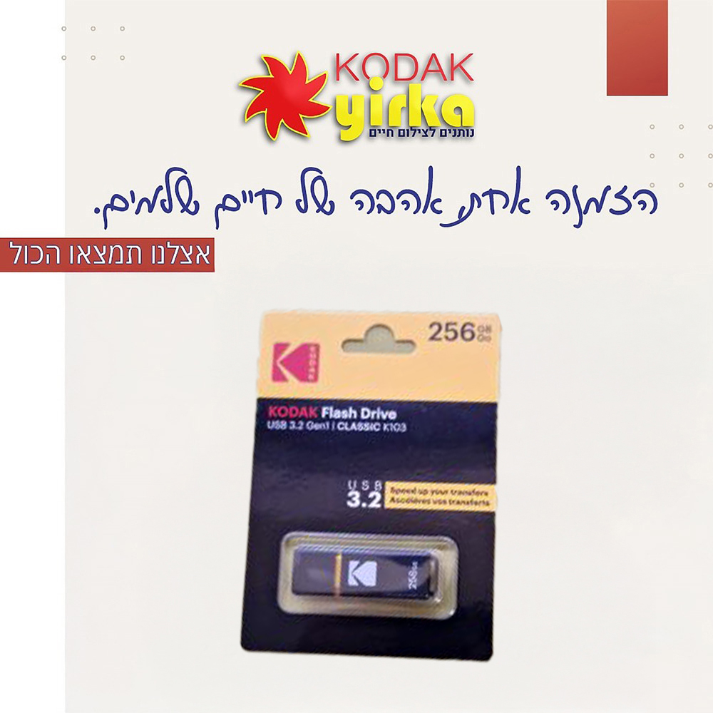 זיכרון נייד כרטיסי זיכרון דיסק או קי 256 GB GO KODAK FLASH DRUVE USB3.2 GEN1 CLASSIC K103